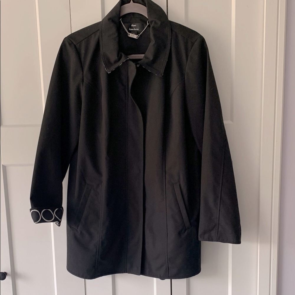 Dennis Basso Black Medium Trench Coat Mid-Length Classic Luxury Lined